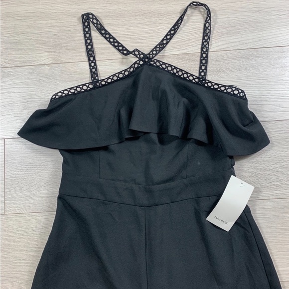 Zara Black Lace Trim Wide Leg Crop Jumpsuit - Picture 8 of 16